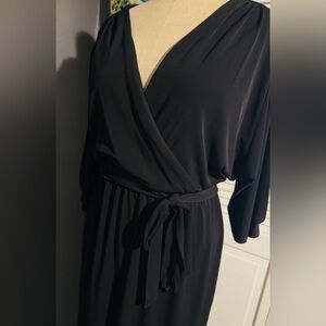 Classic  Black  Dress with Waist Tie and open 3/4 sleeves